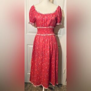 Betsey Johnson Pink Ditsy Floral Fruit Dove Dress Size S